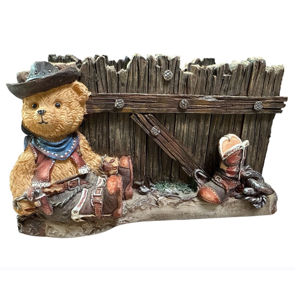 Vintage Western Teddy Bear Napkin Holder – Hand Painted Resin
